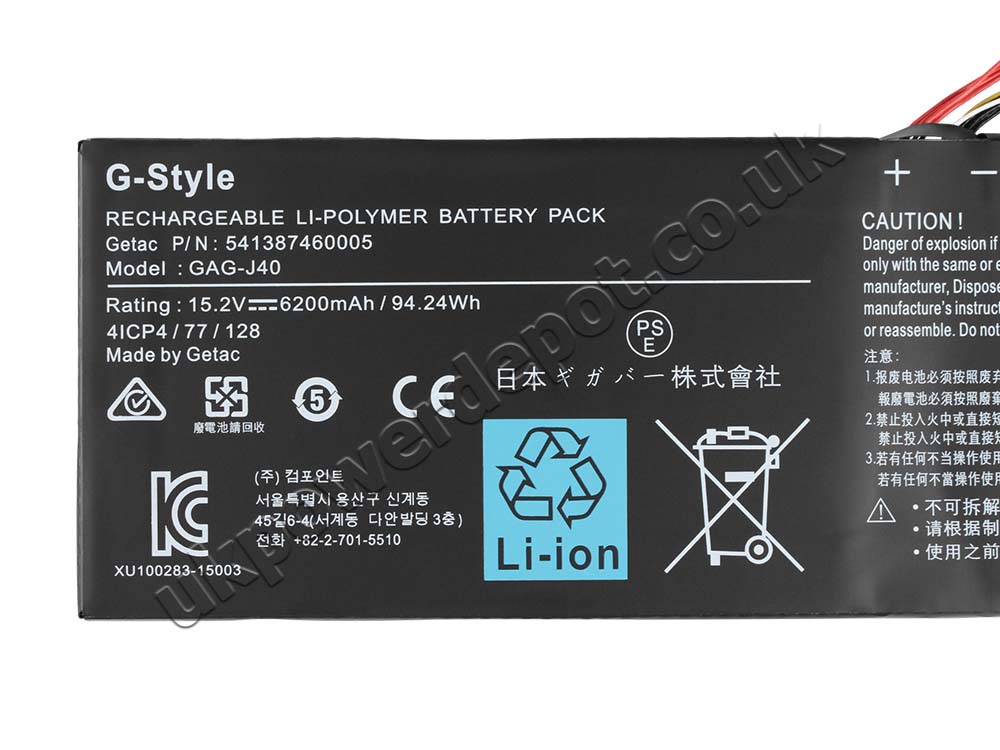 Original Battery Gigabyte Aero 15-Y9-9RT5P 6200mAh 94.24Wh