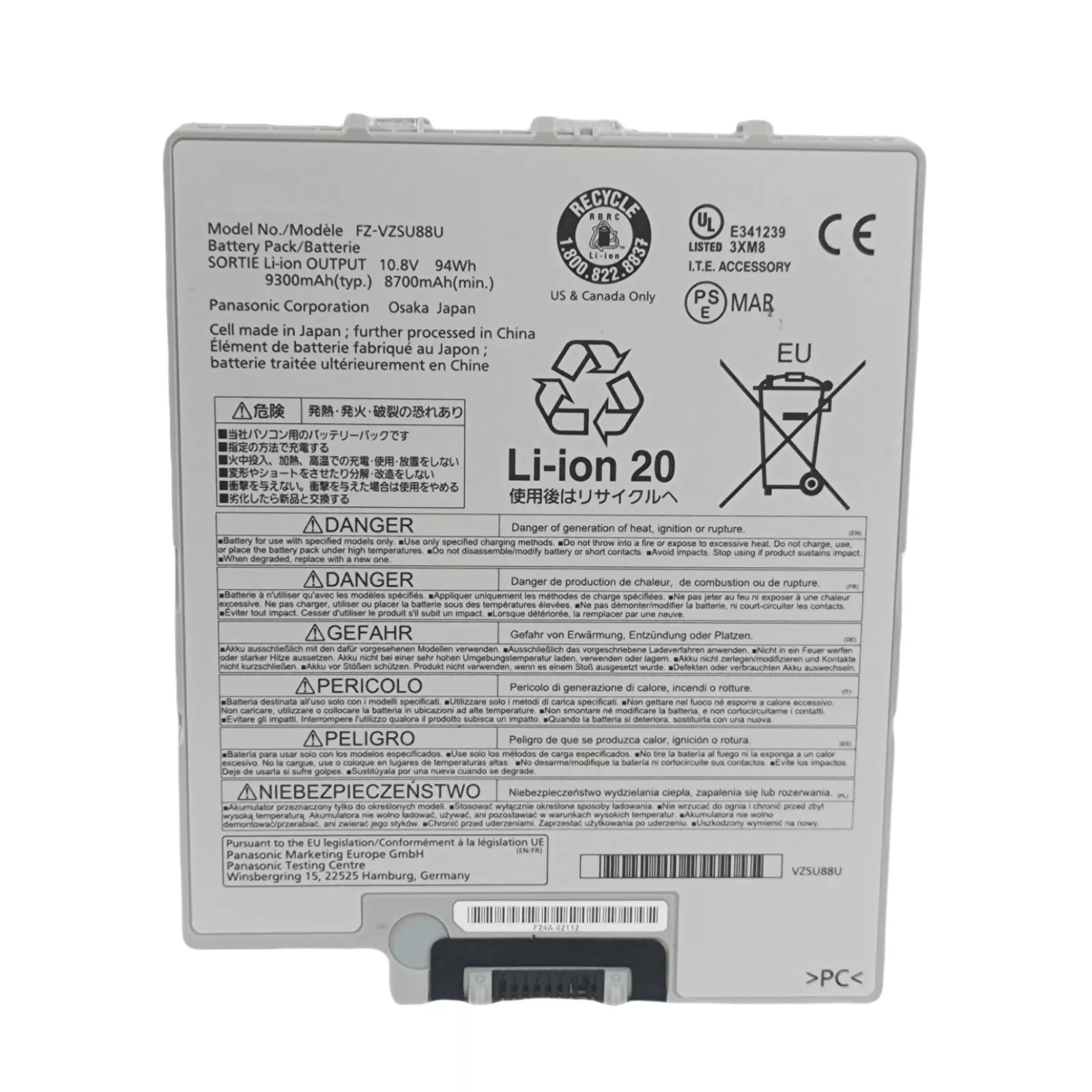 8700mAh 94Wh Panasonic FZ-VZSU88U Battery