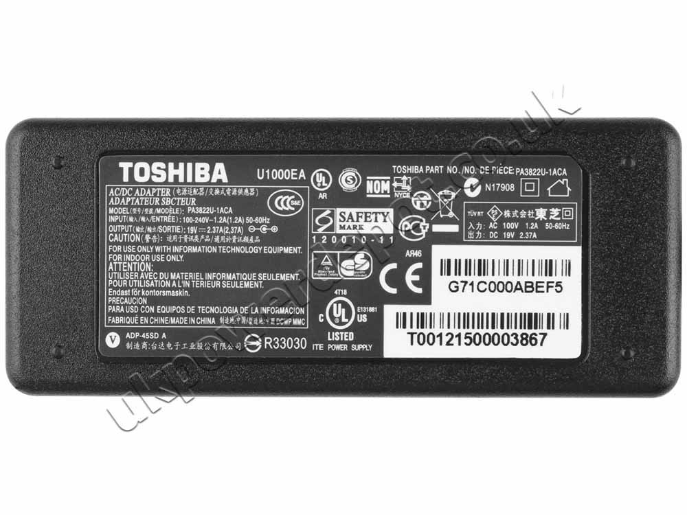 Original 45W AC Adapter Charger Toshiba Portege Z20T-B-115 + Cord