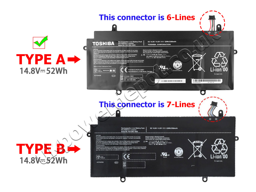 4Cell 52Wh Toshiba Portege Z30-A-13X Z30-ASMBN22 Battery