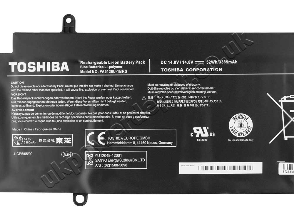 4Cell 52Wh Toshiba Portege Z30-A-13X Z30-ASMBN22 Battery