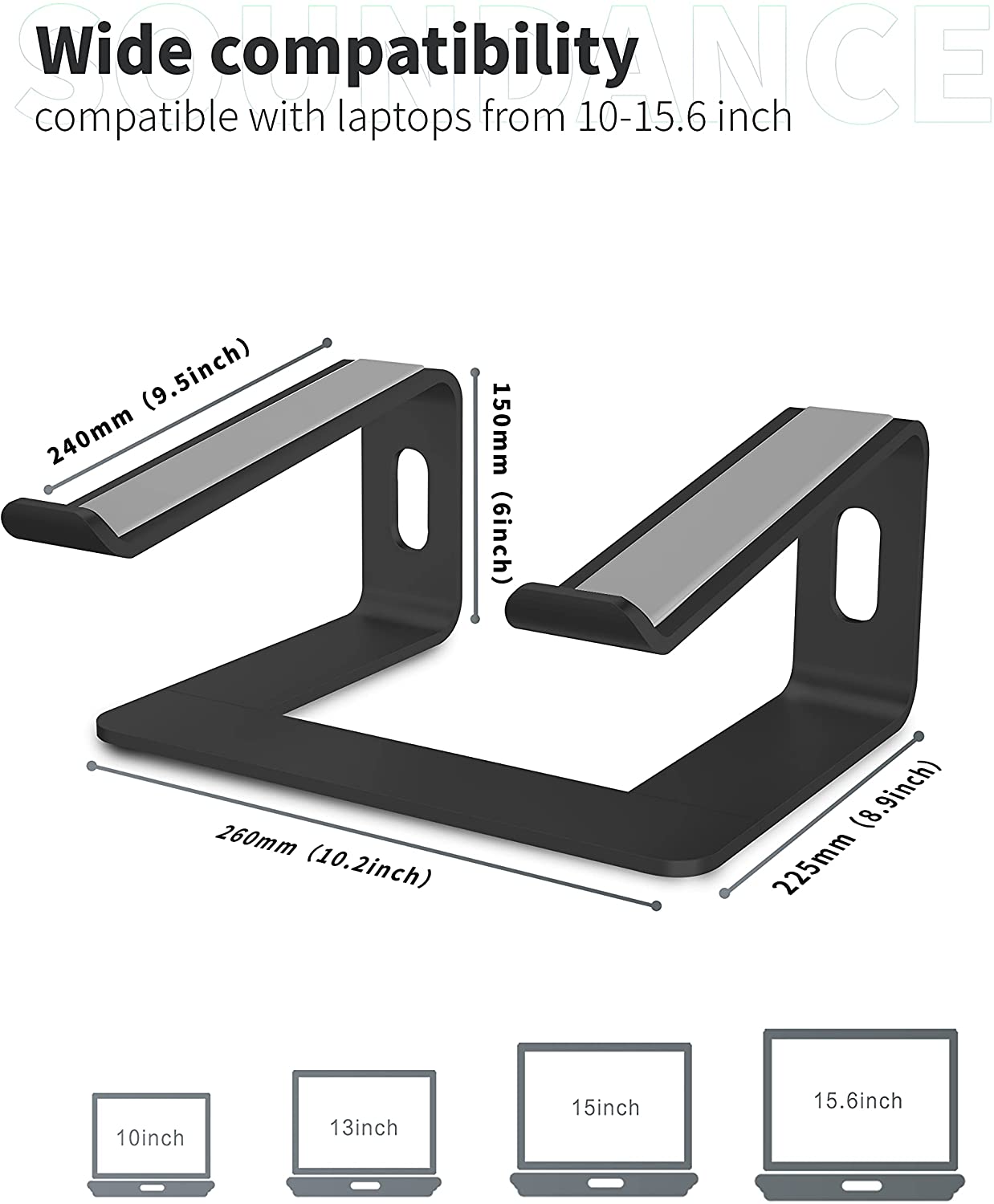 Strong heat dissipation Laptop Stand Aluminum Computer Riser for Apple 10 inch to 15.6 inch Black